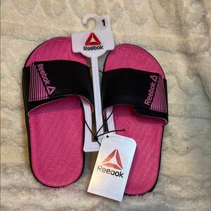 Reebok Girls Black and Pink Slide Sandals Size 1